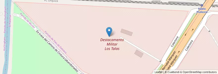 Mapa de ubicacion de Destacamento Militar Los Talas en 아르헨티나, 부에노스아이레스주, Partido De Tres De Febrero, Pablo Podestá.