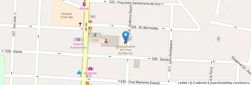 Mapa de ubicacion de Destacamento Nº2 Tres de Febrero en Arjantin, Buenos Aires, Partido De Tres De Febrero, Caseros.