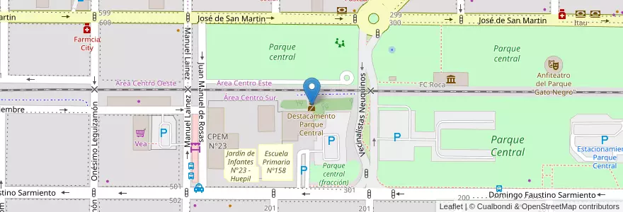 Mapa de ubicacion de Destacamento Parque Central en Argentina, Chile, Neuquén, Departamento Confluencia, Municipio De Neuquén, Neuquén.