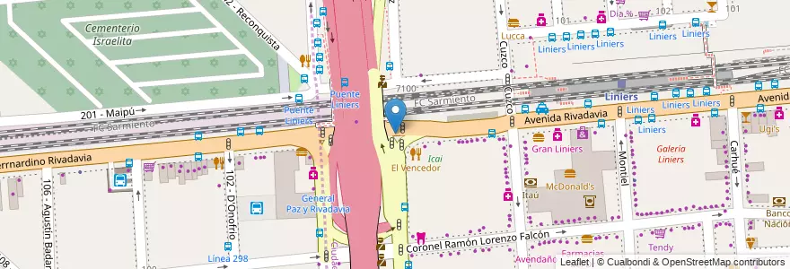 Mapa de ubicacion de Destacamento Policia Federal, Liniers en Argentine, Ciudad Autónoma De Buenos Aires, Comuna 9, Buenos Aires, Partido De Tres De Febrero.