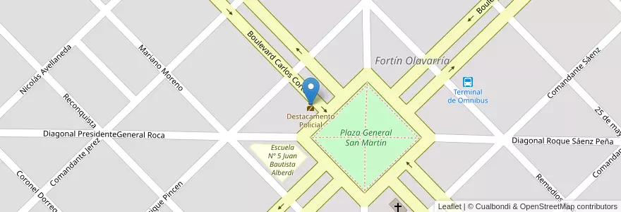 Mapa de ubicacion de Destacamento Policial en 阿根廷, 布宜诺斯艾利斯省, Partido De Rivadavia, Fortín Olavarría.