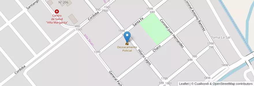 Mapa de ubicacion de Destacamento Policial en آرژانتین, شیلی, استان ریو نگرو، آرژانتین, Municipio De Cinco Saltos, Departamento General Roca.