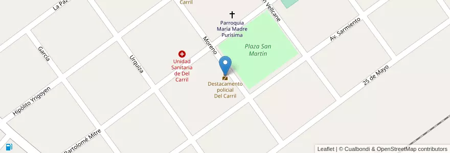 Mapa de ubicacion de Destacamento policial Del Carril en Arjantin, Buenos Aires, Partido De Saladillo.