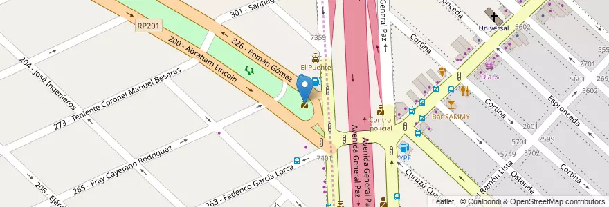 Mapa de ubicacion de Destacamento Tres de Febrero - Policía de Seguridad Vial en Аргентина, Буэнос-Айрес, Partido De Tres De Febrero.