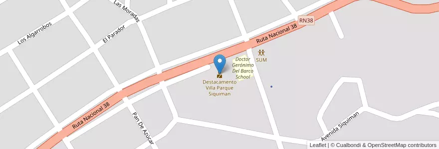 Mapa de ubicacion de Destacamento Villa Parque Siquiman en 阿根廷, Córdoba, Departamento Punilla, Pedanía San Roque, Comuna De Villa Parque Siquiman, Villa Parque Siquiman.
