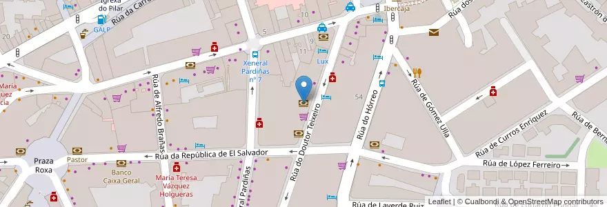 Mapa de ubicacion de Deutsche Bank en Espanha, Galiza, A Corunha, Santiago, Santiago De Compostela.
