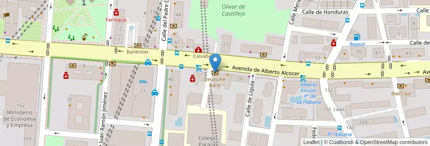 Mapa de ubicacion de Deutsche Bank en Spagna, Comunidad De Madrid, Comunidad De Madrid, Área Metropolitana De Madrid Y Corredor Del Henares, Madrid.