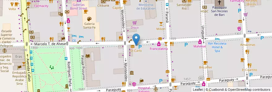 Mapa de ubicacion de Di Carlo, Recoleta en アルゼンチン, Ciudad Autónoma De Buenos Aires, Comuna 2, Comuna 1, ブエノスアイレス.