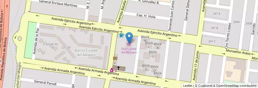 Mapa de ubicacion de Dia Ciudad del Milagro en Аргентина, Сальта, Capital, Municipio De Salta.