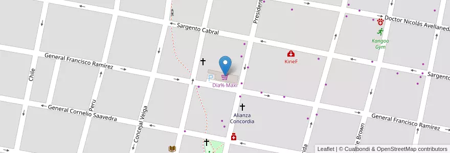 Mapa de ubicacion de Dia% Maxi en アルゼンチン, エントレ・リオス州, Departamento Concordia, Distrito Suburbios, Concordia, Concordia.