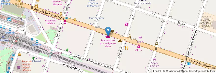 Mapa de ubicacion de Diagnóstico por imágenes dxim en Argentinië, Buenos Aires, Partido De Moreno, Moreno.
