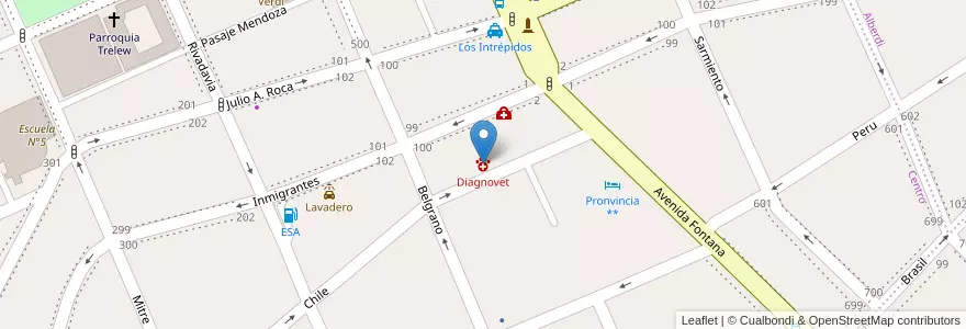 Mapa de ubicacion de Diagnovet en الأرجنتين, شوبوت, Trelew, Departamento Rawson.