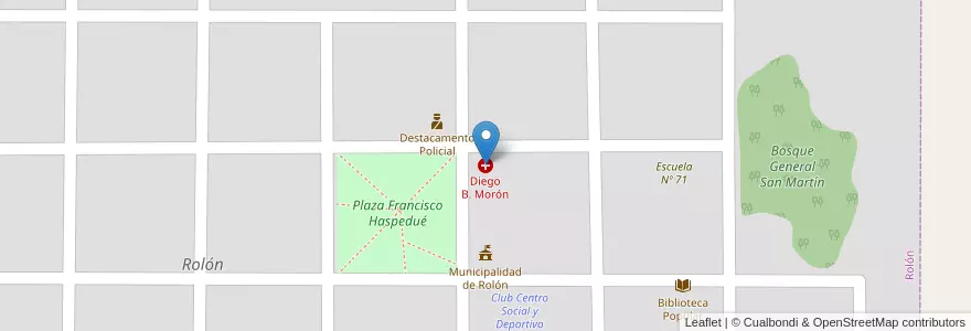 Mapa de ubicacion de Diego B. Morón en アルゼンチン, ラ・パンパ州, Departamento Atreucó, Municipio De Rolón, Rolón.