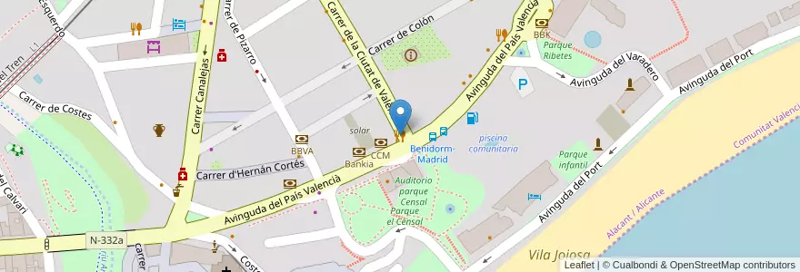 Mapa de ubicacion de Diego. Bar Restaurante en 西班牙, Comunitat Valenciana, Alacant / Alicante, La Marina Baixa, La Vila Joiosa / Villajoyosa.