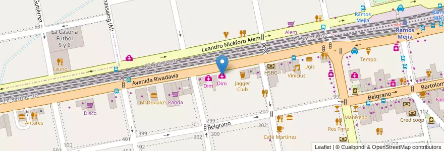 Mapa de ubicacion de Dim en Arjantin, Buenos Aires, Partido De La Matanza, Ramos Mejía.