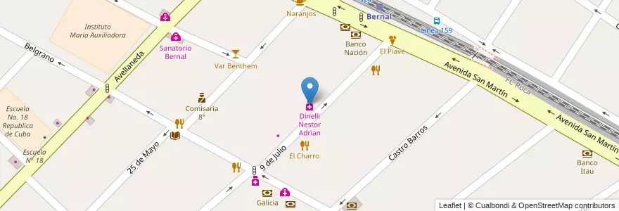 Mapa de ubicacion de Dinelli Nestor Adrian en Arjantin, Buenos Aires, Partido De Quilmes, Bernal.