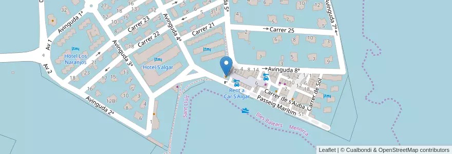 Mapa de ubicacion de Dinky Bar en Espanha, Ilhas Baleares, España (Mar Territorial), Menorca, Ilhas Baleares, Sant Lluís.