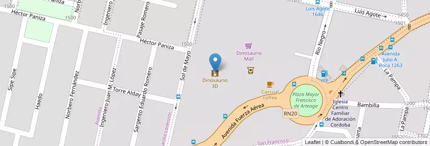 Mapa de ubicacion de Dinosaurio 3D en アルゼンチン, コルドバ州, Departamento Capital, Pedanía Capital, Córdoba, Municipio De Córdoba.