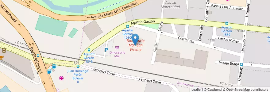 Mapa de ubicacion de Dinosaurio Mall San Vicente en الأرجنتين, Córdoba, Departamento Capital, Pedanía Capital, Córdoba, Municipio De Córdoba.