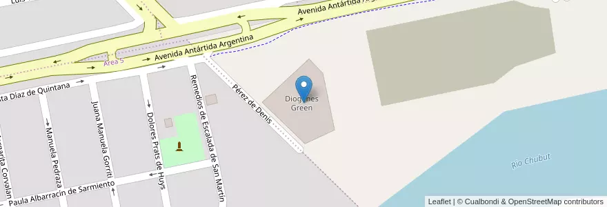 Mapa de ubicacion de Diogenes Green en Аргентина, Чубут, Departamento Rawson, Rawson.