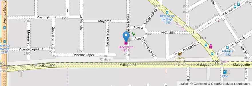 Mapa de ubicacion de Dipensario N°11 en アルゼンチン, コルドバ州, Departamento Capital, Pedanía Capital, Córdoba, Municipio De Córdoba.