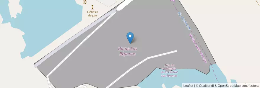 Mapa de ubicacion de Dique Los Reyunos en アルゼンチン, チリ, メンドーサ州, Distrito Cuadro Benegas, Departamento San Rafael.