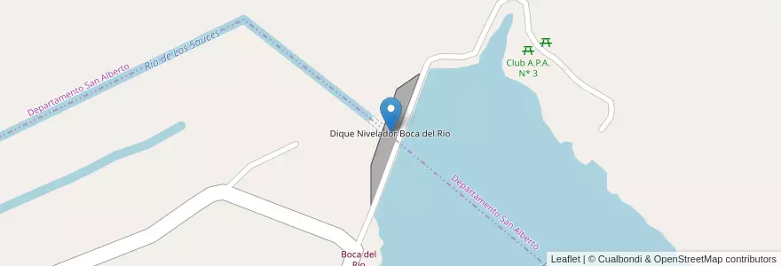 Mapa de ubicacion de Dique Nivelador Boca del Río en アルゼンチン, コルドバ州, Departamento San Alberto.
