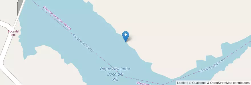 Mapa de ubicacion de Dique Nivelador Boca del Río en Argentina, Córdoba, Departamento San Alberto, Comuna De Las Tapias.
