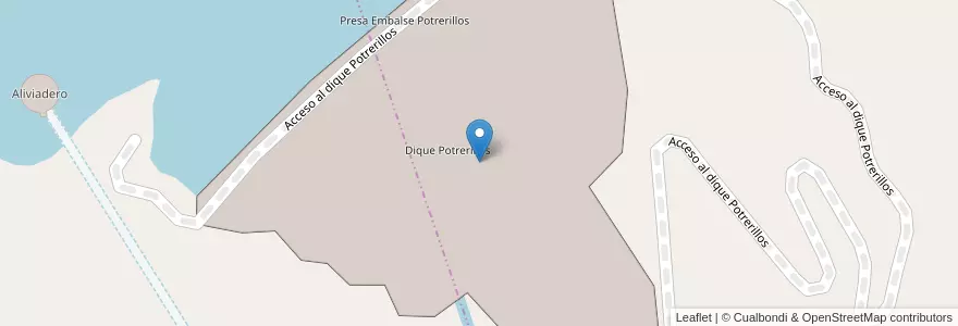 Mapa de ubicacion de Dique Potrerillos en アルゼンチン, チリ, メンドーサ州, Departamento Las Heras, Distrito El Challao.