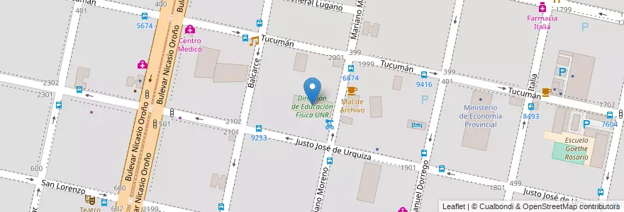 Mapa de ubicacion de Dirección de Educación Física UNR en Arjantin, Santa Fe, Departamento Rosario, Municipio De Rosario, Rosario.
