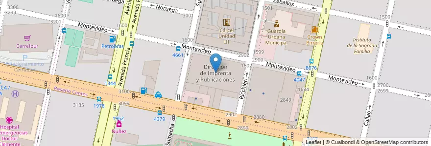 Mapa de ubicacion de Dirección de Imprenta y Publicaciones en آرژانتین, سانتافه, Departamento Rosario, Municipio De Rosario, تسبیح.