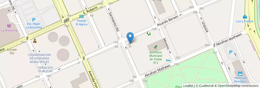 Mapa de ubicacion de Dirección de Salud Municipal en الأرجنتين, شوبوت, Trelew, Departamento Rawson.