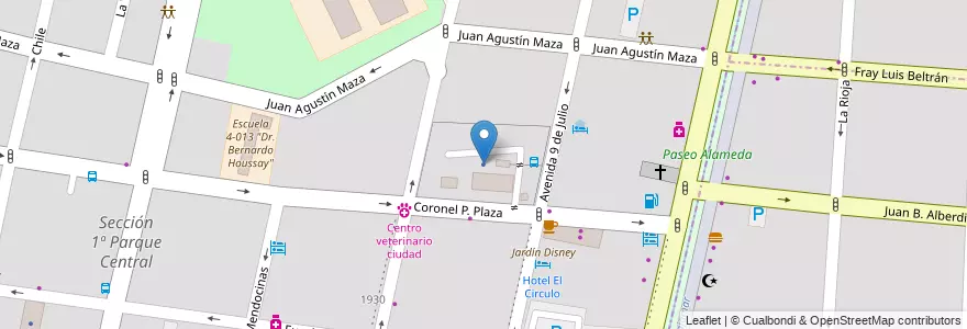 Mapa de ubicacion de Dirección de Tránsito y Transporte en 아르헨티나, 칠레, Mendoza, Departamento Capital, Ciudad De Mendoza.