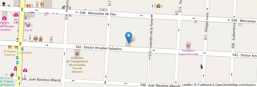Mapa de ubicacion de Dirección Departamental de investigaciones En Funcion Judical Tres de Febrero en 阿根廷, 布宜诺斯艾利斯省, Partido De Tres De Febrero, Caseros.