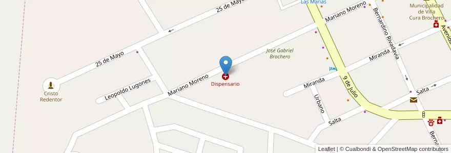 Mapa de ubicacion de Dispensario en الأرجنتين, Córdoba, Departamento San Alberto, Villa Cura Brochero, Pedanía Tránsito, Municipio De Villa Cura Brocheroa.