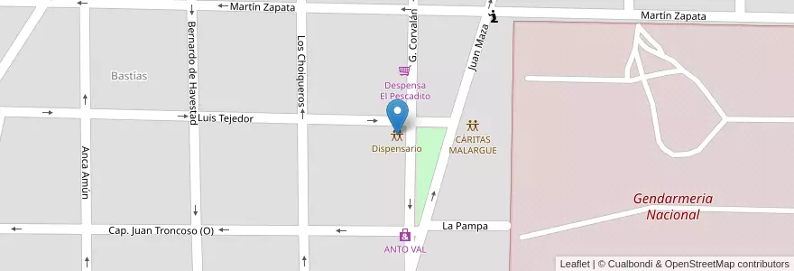 Mapa de ubicacion de Dispensario en Arjantin, Şili, Mendoza, Departamento Malargüe, Distrito Ciudad De Malargüe.