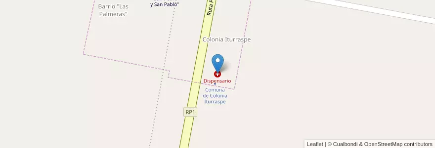 Mapa de ubicacion de Dispensario en Argentine, Córdoba, Departamento San Justo, Pedanía Libertad, Comuna De Colonia Iturraspe.