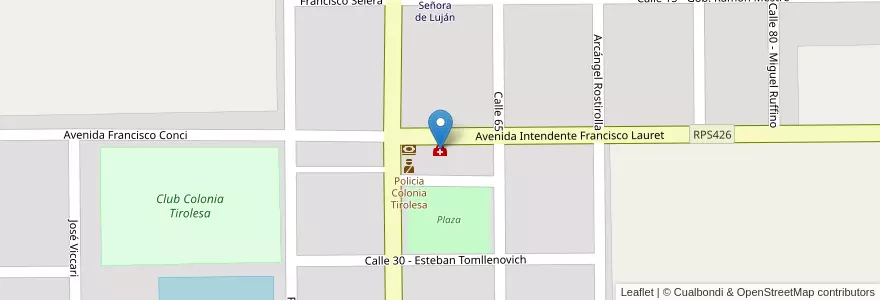 Mapa de ubicacion de Dispensario en 아르헨티나, Córdoba, Departamento Colón, Pedanía Constitución, Municipio De Colonia Tirolesa.