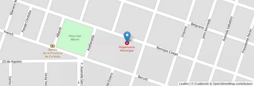 Mapa de ubicacion de Dispensario Municipal en アルゼンチン, コルドバ州, Departamento Río Cuarto, Pedanía Cautiva, Municipio De San Basilio.