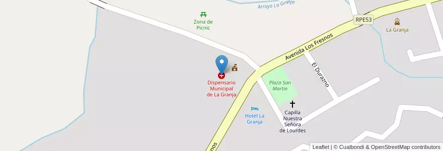 Mapa de ubicacion de Dispensario Municipal de La Granja en Arjantin, Córdoba, Departamento Colón, Pedanía San Vicente, Municipio De La Granja.