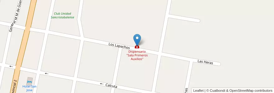 Mapa de ubicacion de Dispensario "Sala Primeros Auxilios" en Argentinië, Santa Fe, Departamento San Cristóbal, Municipio De San Cristóbal.