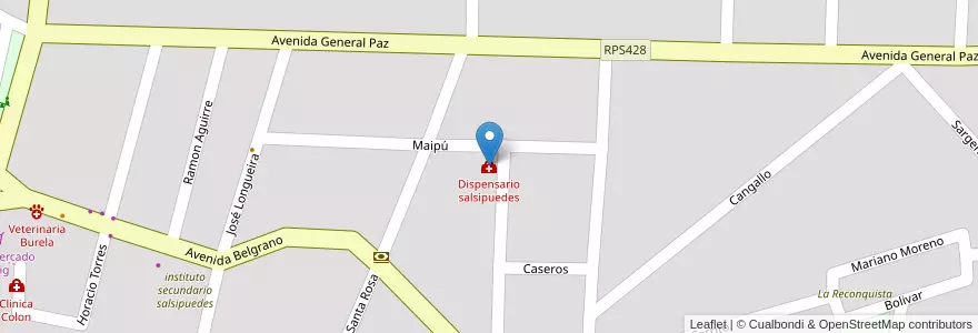 Mapa de ubicacion de Dispensario salsipuedes en アルゼンチン, コルドバ州, Departamento Colón, Pedanía Río Ceballos, Municipio De Salsipuedes, Salsipuedes.