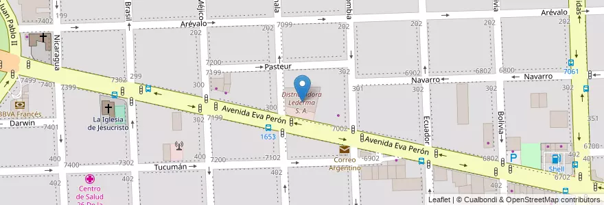 Mapa de ubicacion de Distribuidora Lederma S. A. en アルゼンチン, サンタフェ州, Departamento Rosario, Municipio De Rosario, ロサリオ.