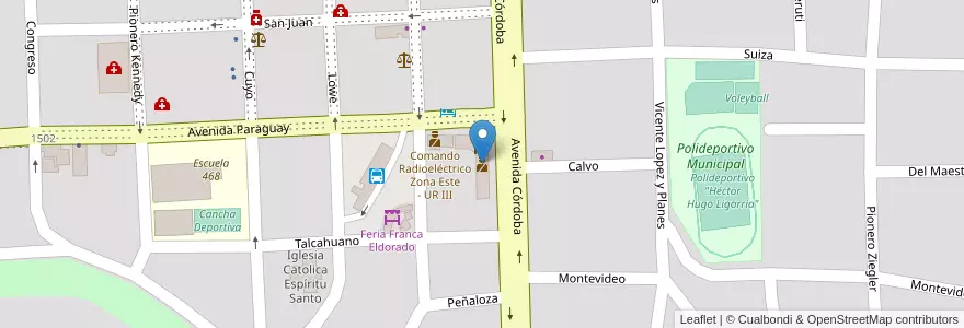 Mapa de ubicacion de División Verificación de Automotores - UR III en الأرجنتين, Misiones, Departamento Eldorado, Municipio De Eldorado, Eldorado.