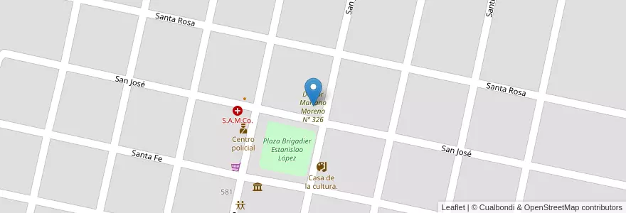 Mapa de ubicacion de Doctor Mariano Moreno Nº 326 en الأرجنتين, سانتا في, Departamento Las Colonias, Municipio De San Jerónimo Del Sauce, San Jerónimo Del Sauce.