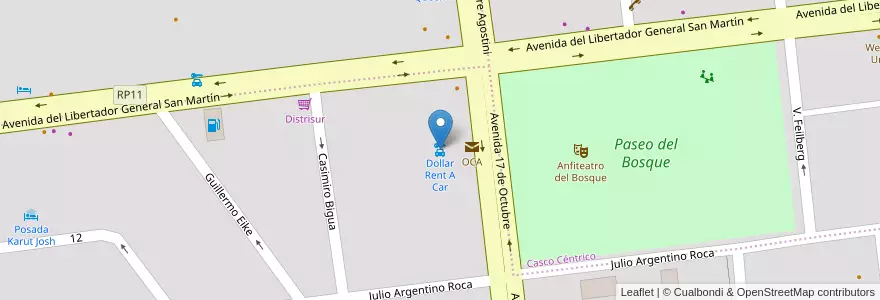 Mapa de ubicacion de Dollar Rent A Car en 아르헨티나, 마가야네스이데라안타르티카칠레나주, 칠레, 산타크루스주, El Calafate, Lago Argentino.