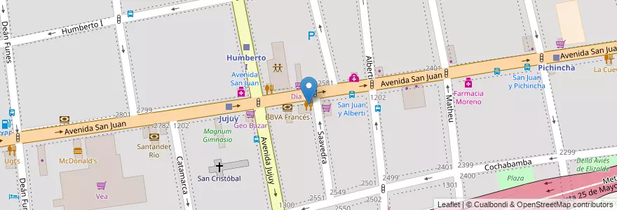 Mapa de ubicacion de Domenica Pizza & Cafe, San Cristobal en Аргентина, Буэнос-Айрес, Comuna 3, Буэнос-Айрес.