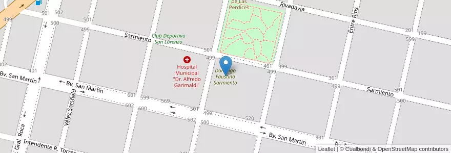 Mapa de ubicacion de Domingo Faustino Sarmiento en アルゼンチン, コルドバ州, Departamento Tercero Arriba, Pedanía Punta Del Agua, Municipio De Las Perdices, Las Perdices.