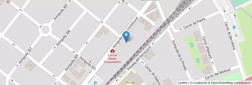 Mapa de ubicacion de Domino's pizza en スペイン, カタルーニャ州, Barcelona, Baix Llobregat, Castelldefels.