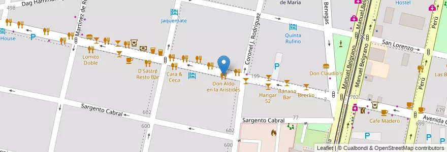 Mapa de ubicacion de Don Aldo en la Aristides en 아르헨티나, 칠레, Mendoza, Departamento Capital, Ciudad De Mendoza, Sección 5ª Residencial Sur.
